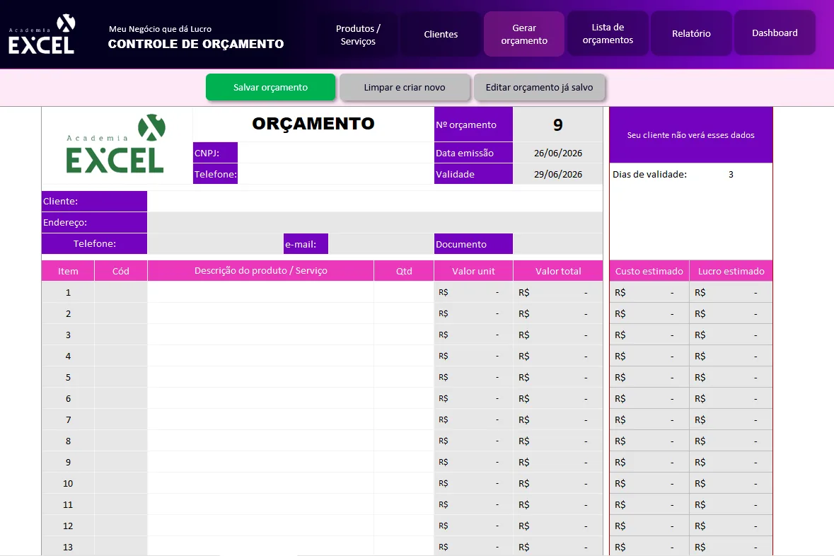 Gerador de orçamentos